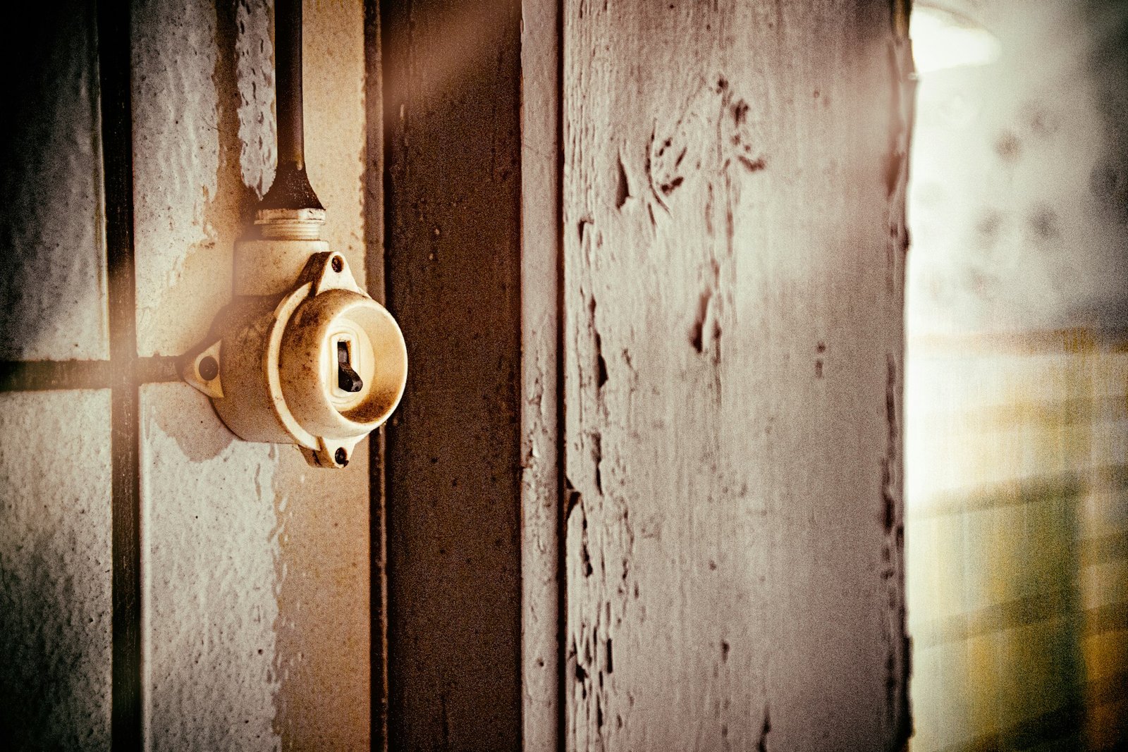 Geöffneter Lichtschalter mit sichtbarem Einsatz in einer Wand